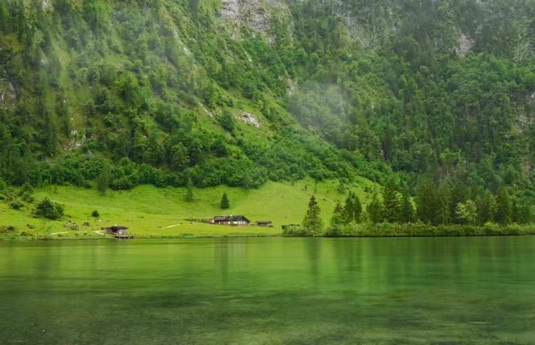 Green mountain lake landscape