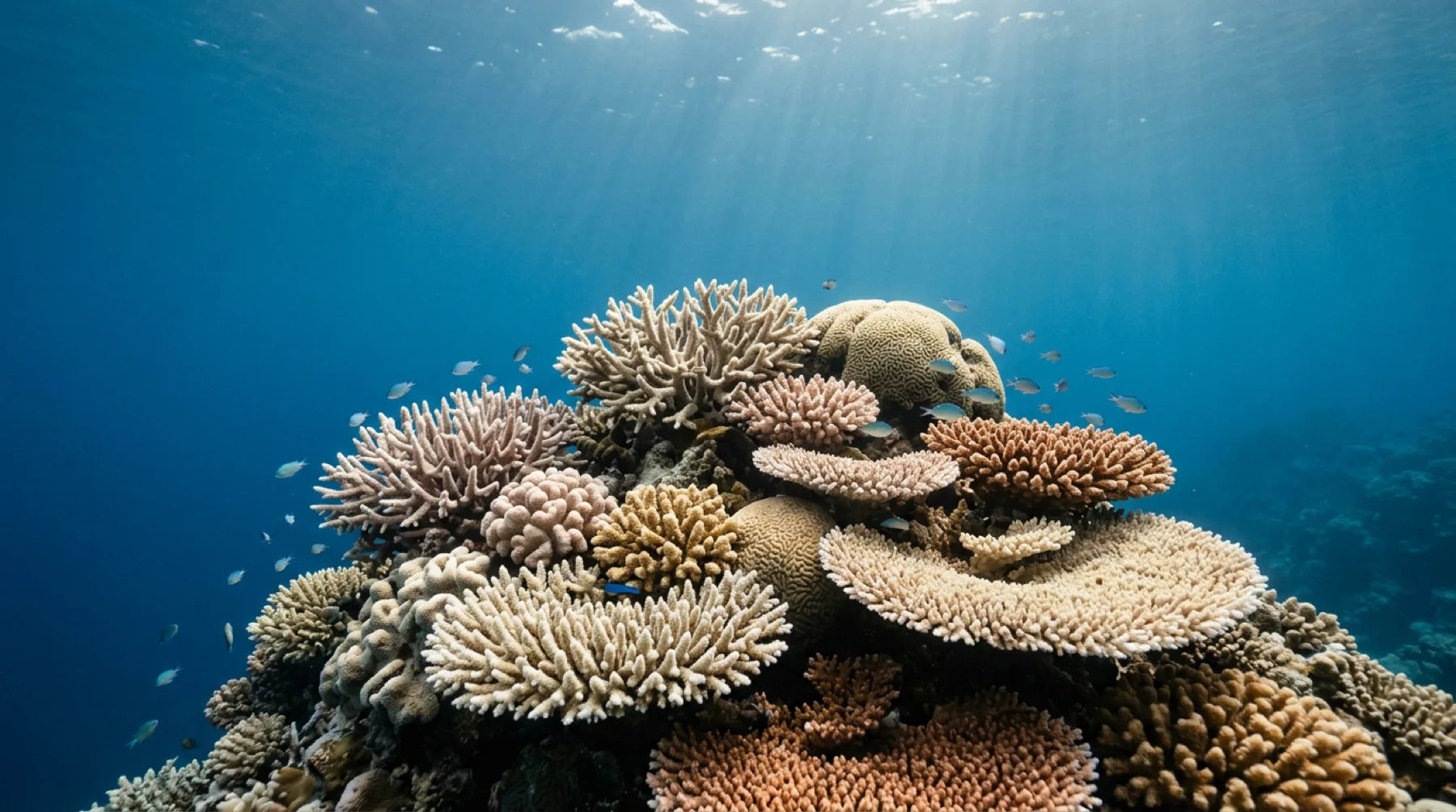 Coral reef in clear blue water
